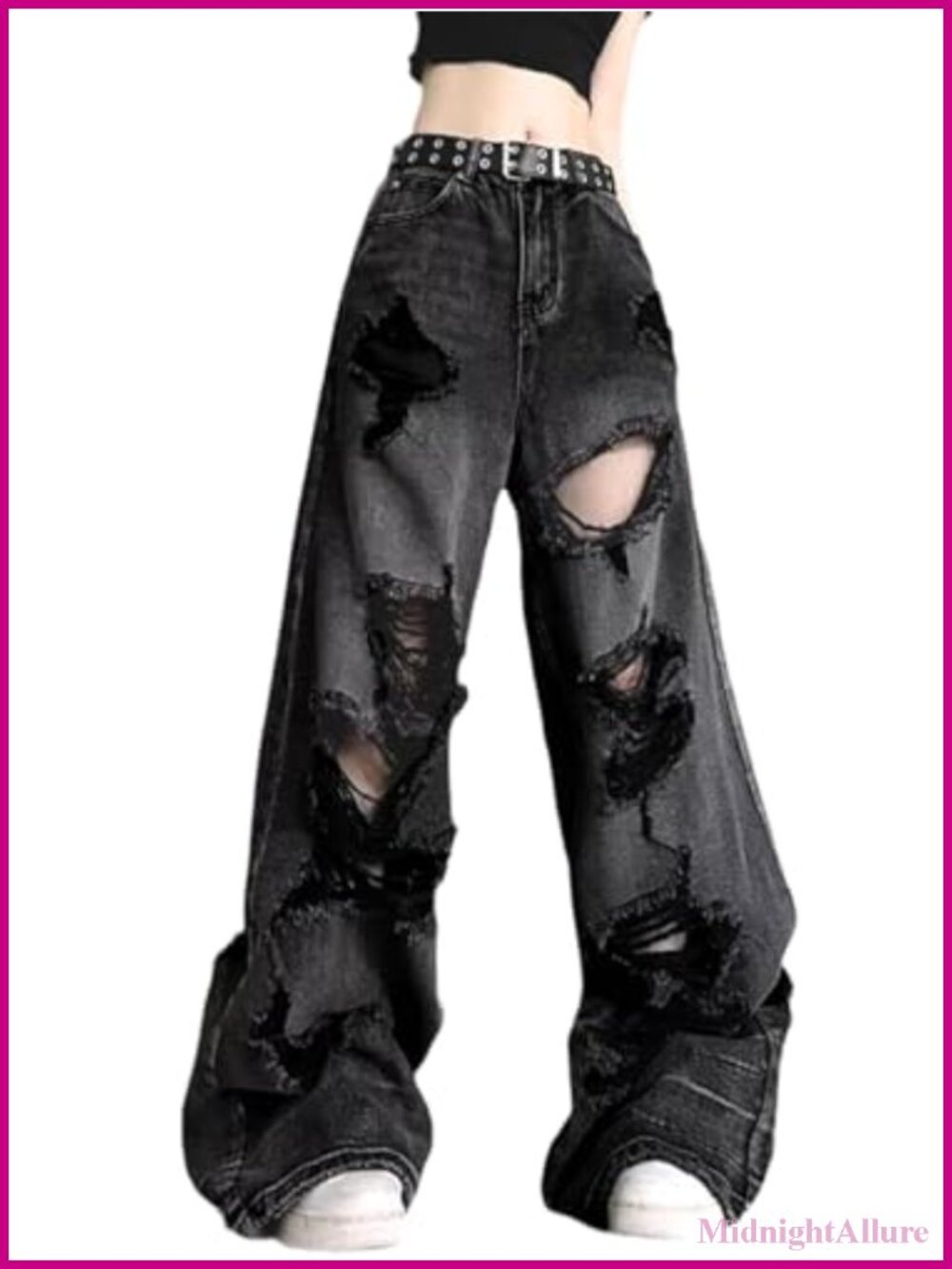Baggy Ripped Straight Leg High Waisted Denim Jeans Wide Leg Y2K Grunge